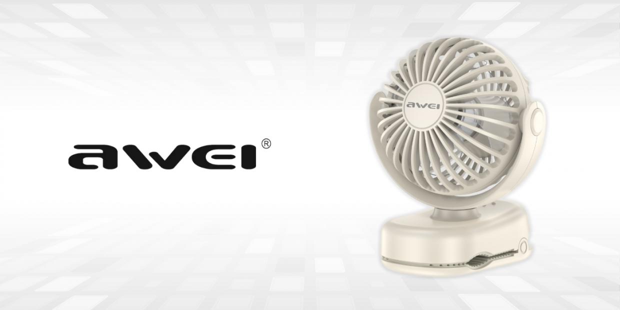 Ventilator pentru birou AWEI F45, 5W, Autonomie 7h, 1200mAh, USB-C, Bej 1 Lerato.ro