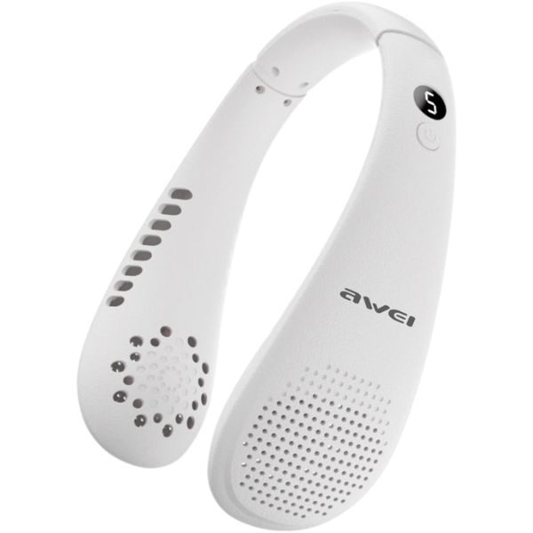 Ventilator portabil pentru gat AWEI F31, 1200 mAh, Autonomie 6h, USB-C, Roz 1 Lerato.ro