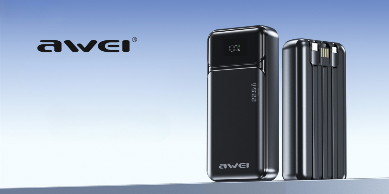 Baterie externa portabila Awei PA-93, 20000 mAh, 22.5W, 2xUSB-C, 1x USB-A, 1x Cablu USB-C, 1x Cablu Lightning, Display LED, Negru 1 Lerato.ro