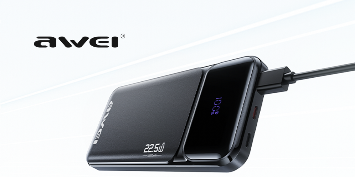 Baterie externa portabila Awei PA-90, 10000 mAh, 22.5W, 2xUSB-C, 1xUSB-A, Display LED, Negru 1 Lerato.ro