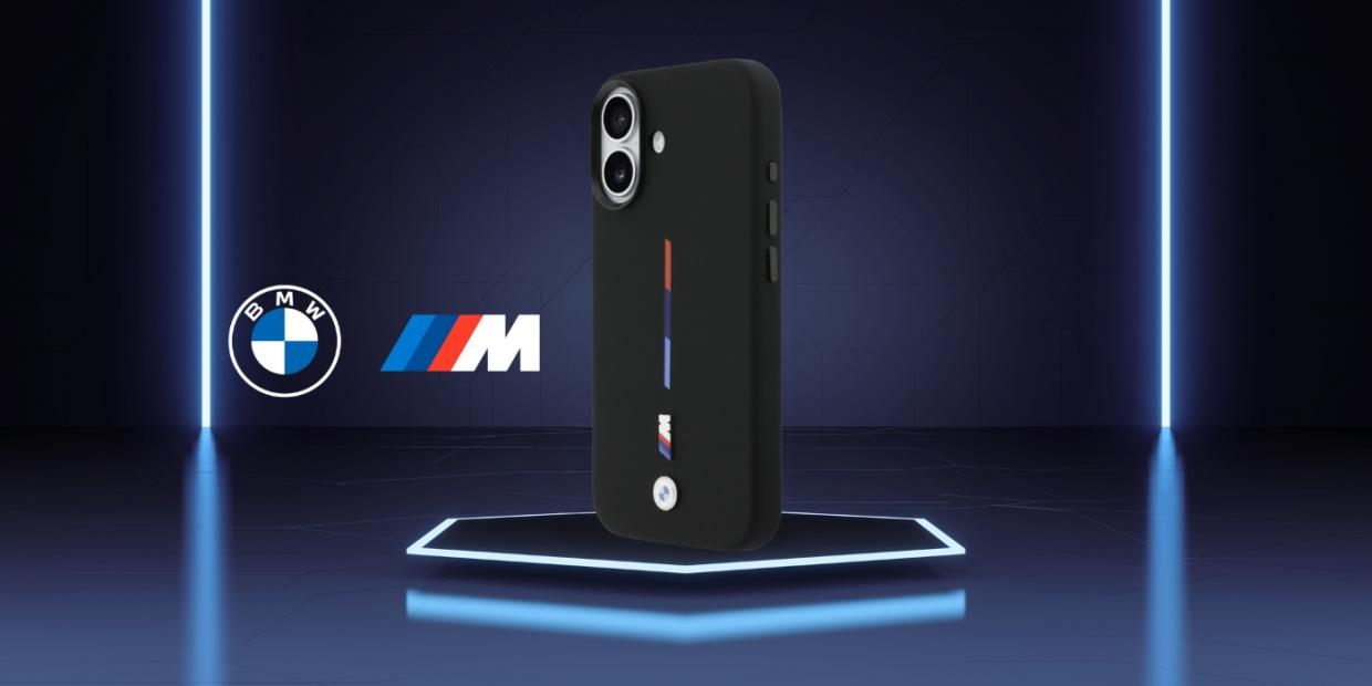 Carcasa BMW M Silicon Tricolor Line cu MagSafe compatibila cu iPhone 17, Negru 1 Lerato.ro