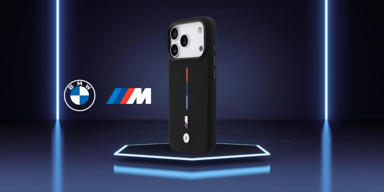 Carcasa BMW M Silicon Tricolor Line cu MagSafe compatibila cu iPhone 17 Pro, Negru 1 Lerato.ro