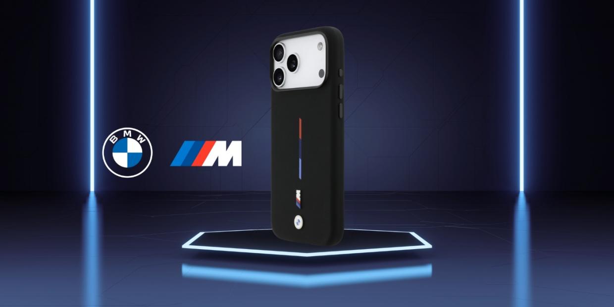 Carcasa BMW M Silicon Tricolor Line cu MagSafe compatibila cu iPhone 17 Pro Max, Negru 1 Lerato.ro