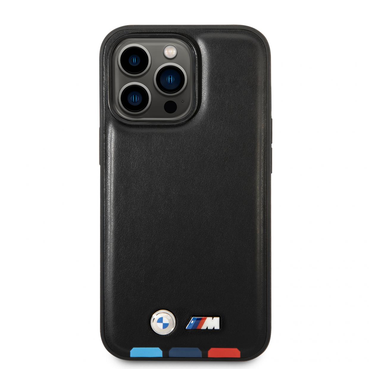 Carcasa BMW Leather Stamp Tricolor compatibila cu iPhone 14 Pro, Negru 1 Lerato.ro