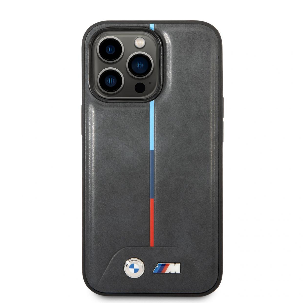 Carcasa BMW Quilted Tricolor compatibila cu iPhone 14 Pro, Gri 1 Lerato.ro