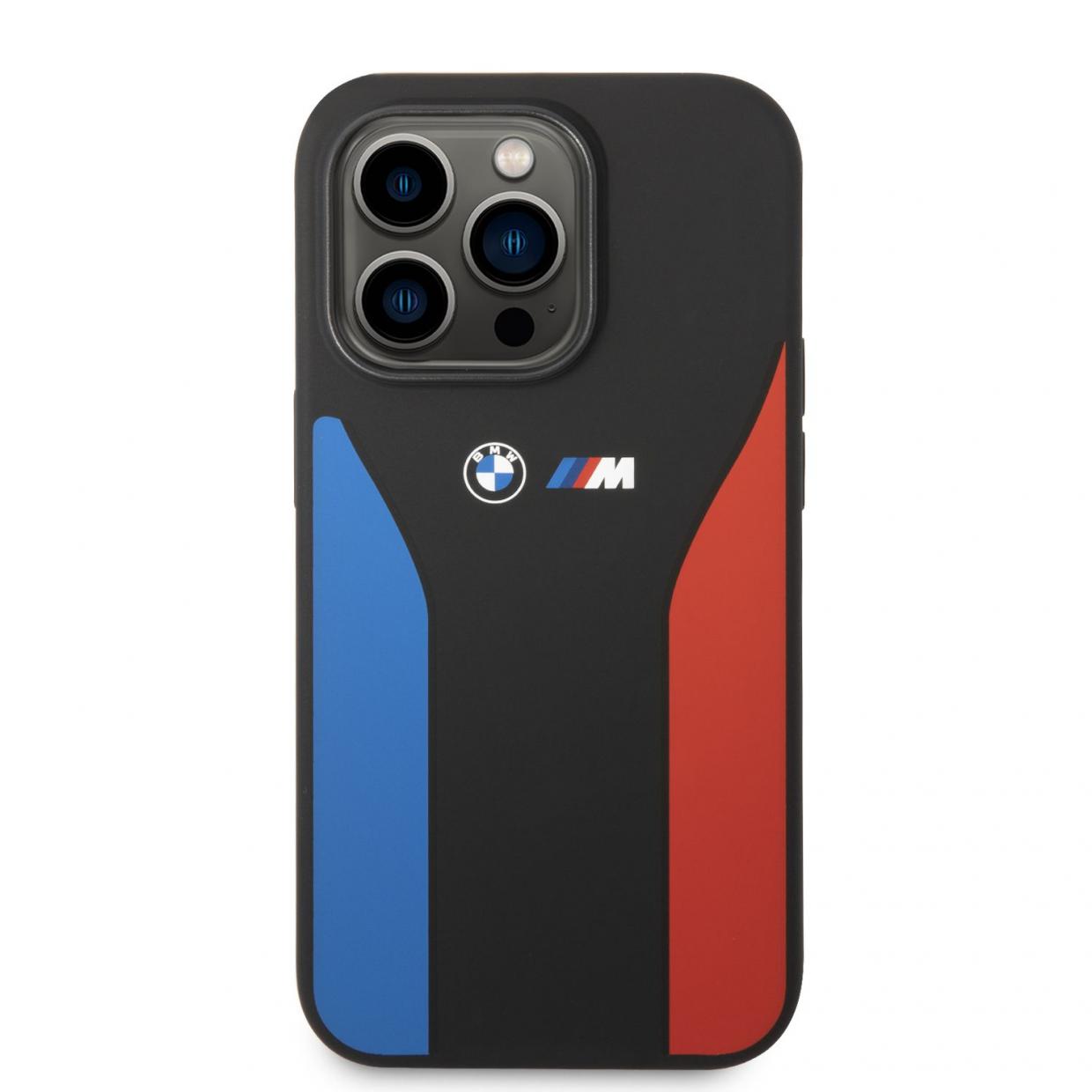 Carcasa BMW Silicone Blue and Red Stripes M Collection compatibila cu iPhone 14 Pro, Negru 1 Lerato.ro