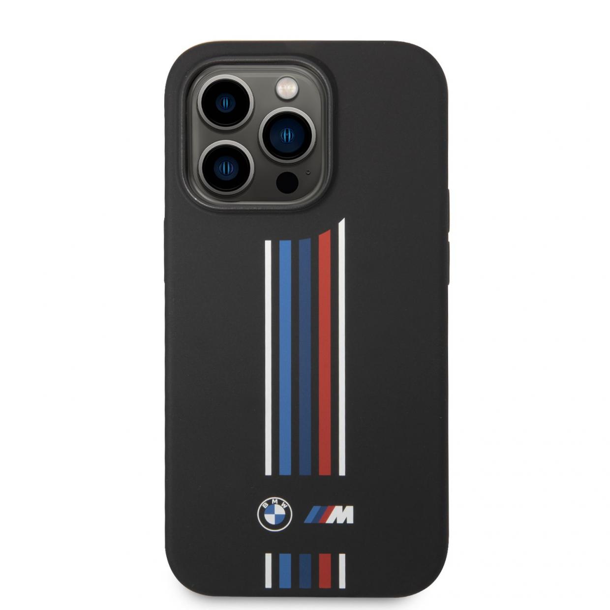 Carcasa BMW Silicone Vertical Tricolor Lines compatibila cu iPhone 14 Pro, Negru 1 Lerato.ro