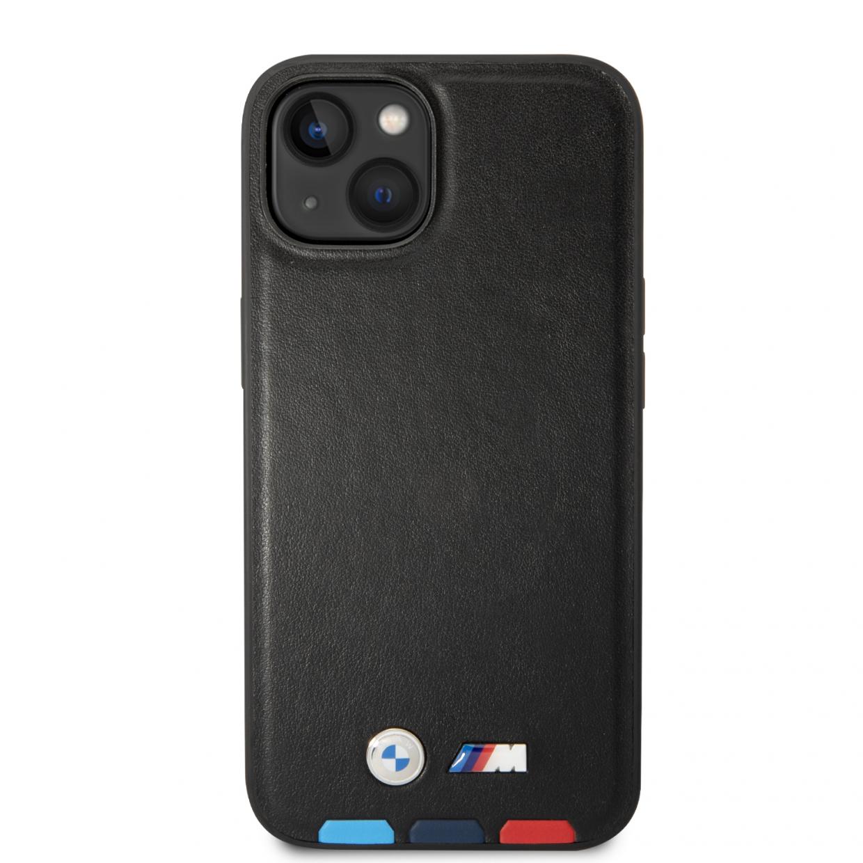 Carcasa BMW Leather Stamp Tricolor compatibila cu iPhone 13 / 14 / 15, Negru 1 Lerato.ro
