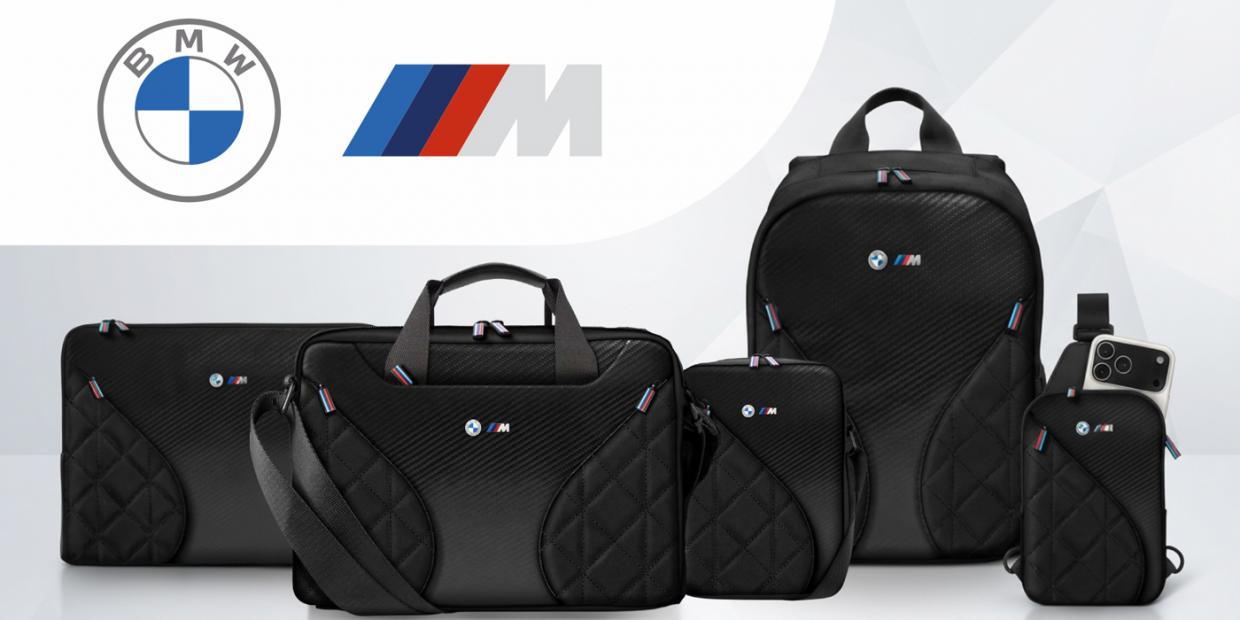 Geanta universala BMW Carbon Pockets and Metal Logo compatibila cu tablete si dispozitive de pana la 8 inch, Negru 1 Lerato.ro