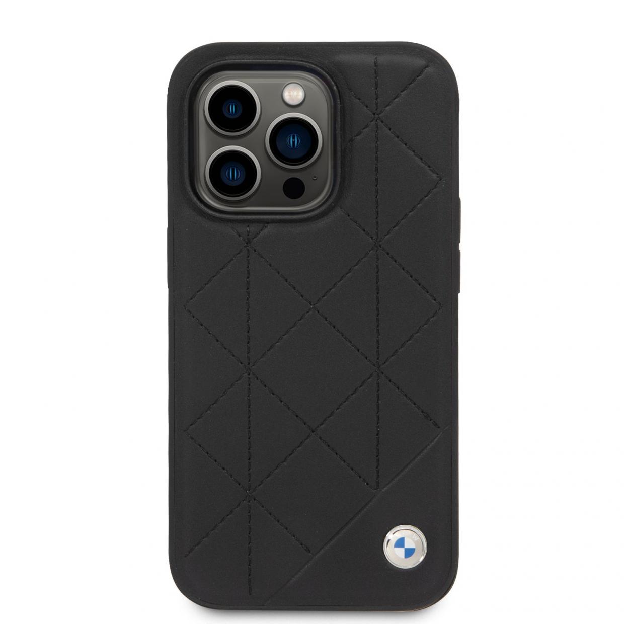 Carcasa BMW Leather Stamp Blue Lines compatibila cu iPhone 15 Pro Max, Black 1 Lerato.ro