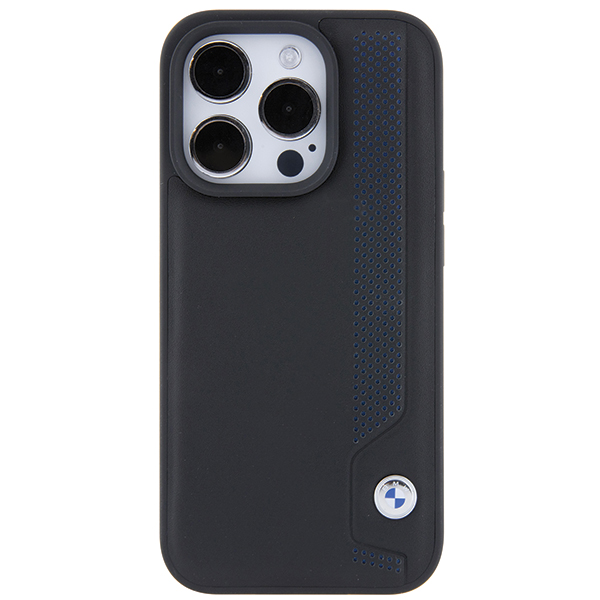 Carcasa BMW Leather Blue Dots compatibila cu iPhone 15 Pro, Negru 1 Lerato.ro