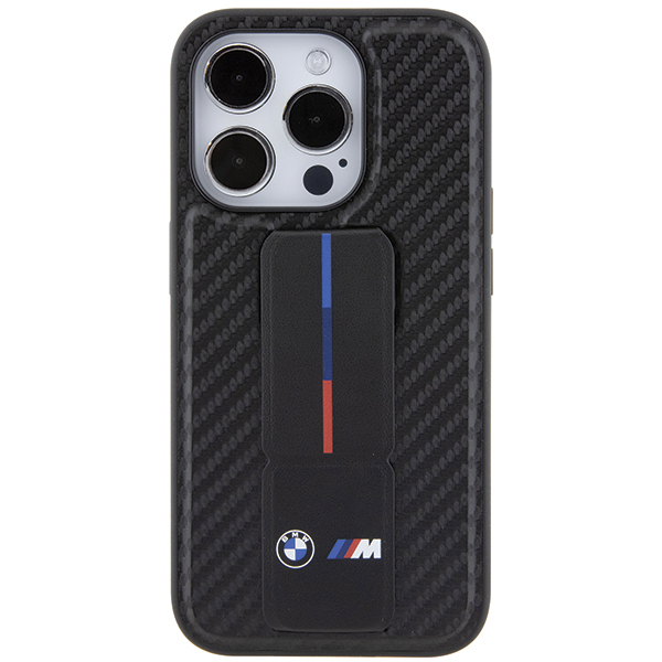 Carcasa BMW Grip Stand Smooth and Carbon compatibila cu iPhone 15 / 14 / 13, Negru 1 Lerato.ro