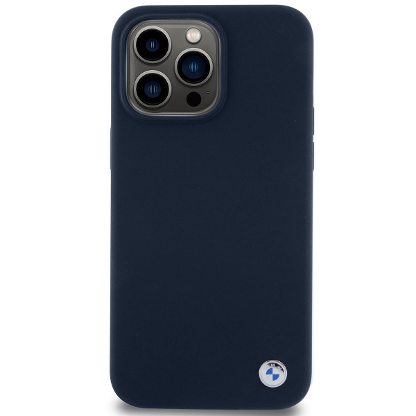 Carcasa BMW Silicone Metal Logo compatibila cu iPhone 15 Pro Max, Navy Blue 1 Lerato.ro
