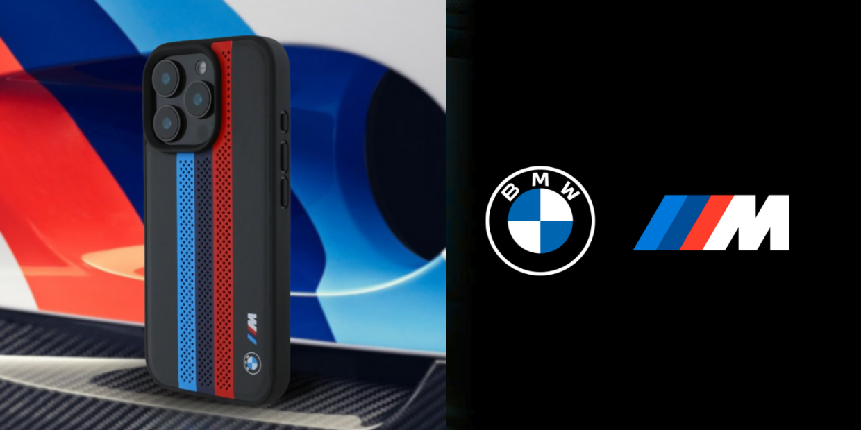Carcasa BMW M Performance Tricolor Printed Stripes cu MagSafe compatibila cu iPhone 16 Pro Max, Negru 1 Lerato.ro