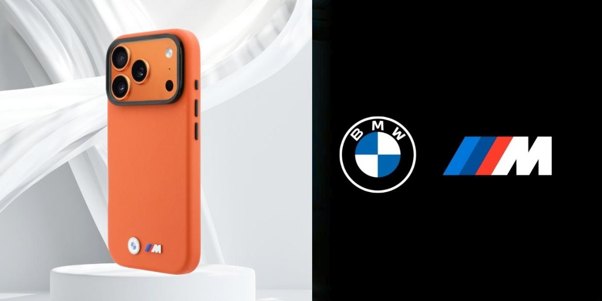 Husa BMW M Metal Logo cu MagSafe compatibila cu iPhone 17 Pro, Portocaliu 1 Lerato.ro