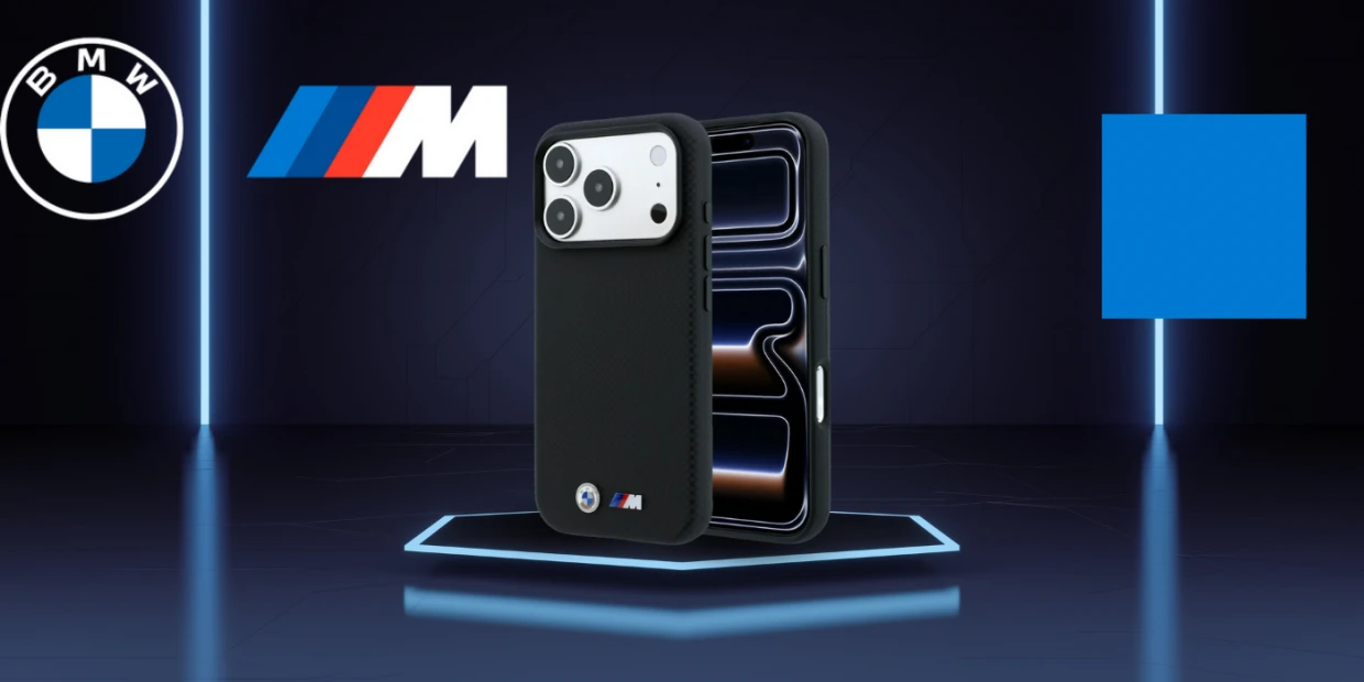 Husa BMW M Quadrille Kevlar Metal Logo cu MagSafe compatibila cu iPhone 18 Pro / 17 Pro, Negru 1 Lerato.ro