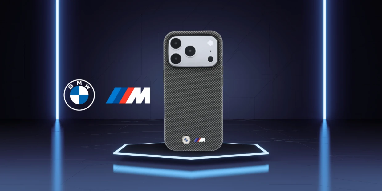 Husa BMW M Quadrille Kevlar Metal Logo cu MagSafe compatibila cu iPhone 18 Pro / 17 Pro, Gri 1 Lerato.ro