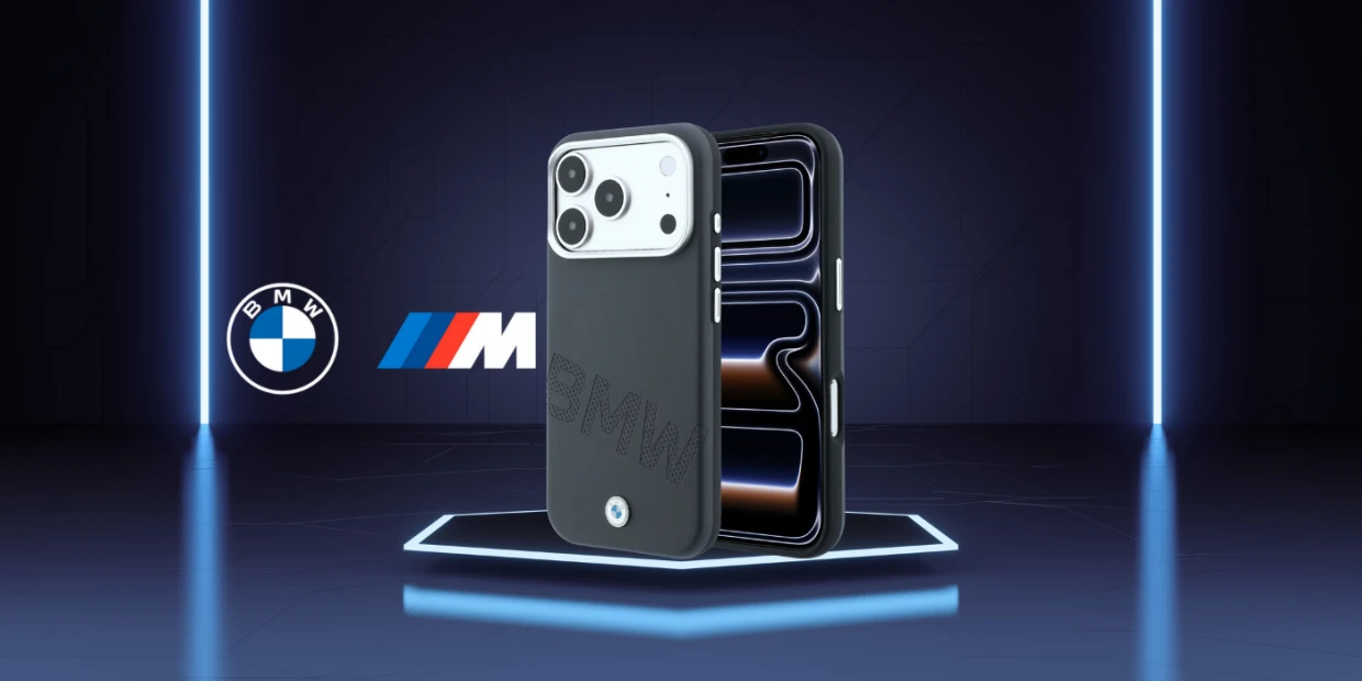 Husa BMW Sign Inclined Deboss Letters cu MagSafe compatibila cu iPhone 18 Pro / 17 Pro, Gri 1 Lerato.ro