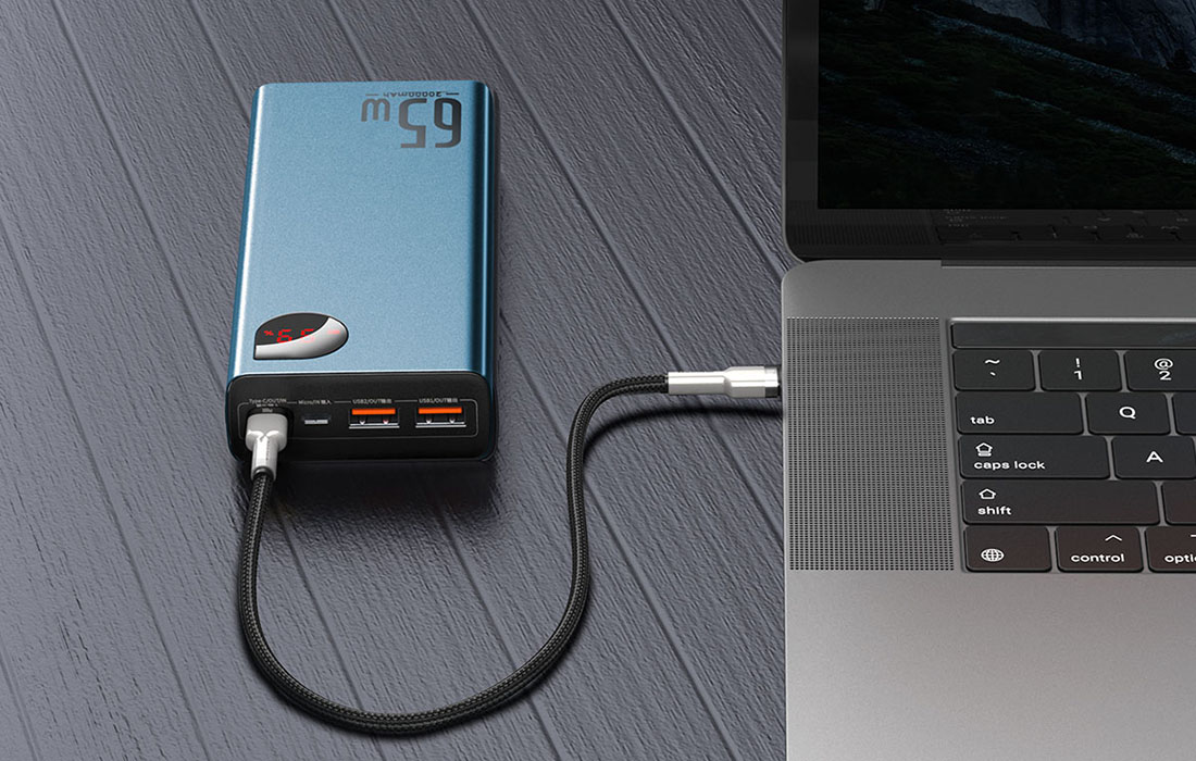 Baterie externa portabila Baseus Adaman Metal, 20000 mAh, 65W, LED, Power Delivery / Quick Charge 3.0, 2x USB, 1x USB-C, 1x MicroUSB, Albastru 1 Lerato.ro