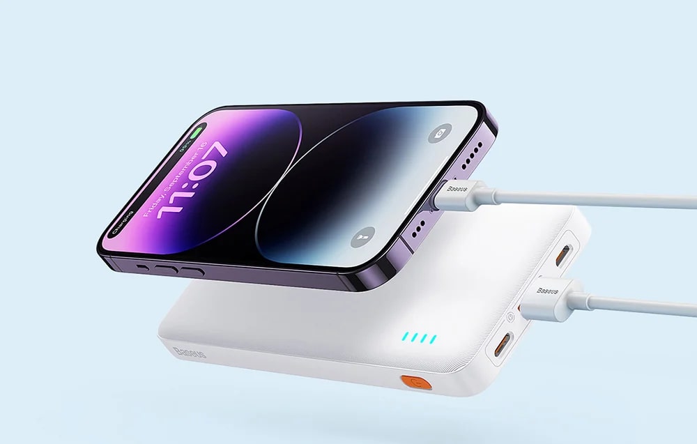 Baterie externa portabila Baseus Airpow 10000 mAh, 20W, USB/USB-C, Cablu USB-C inclus, Alb 1 Lerato.ro