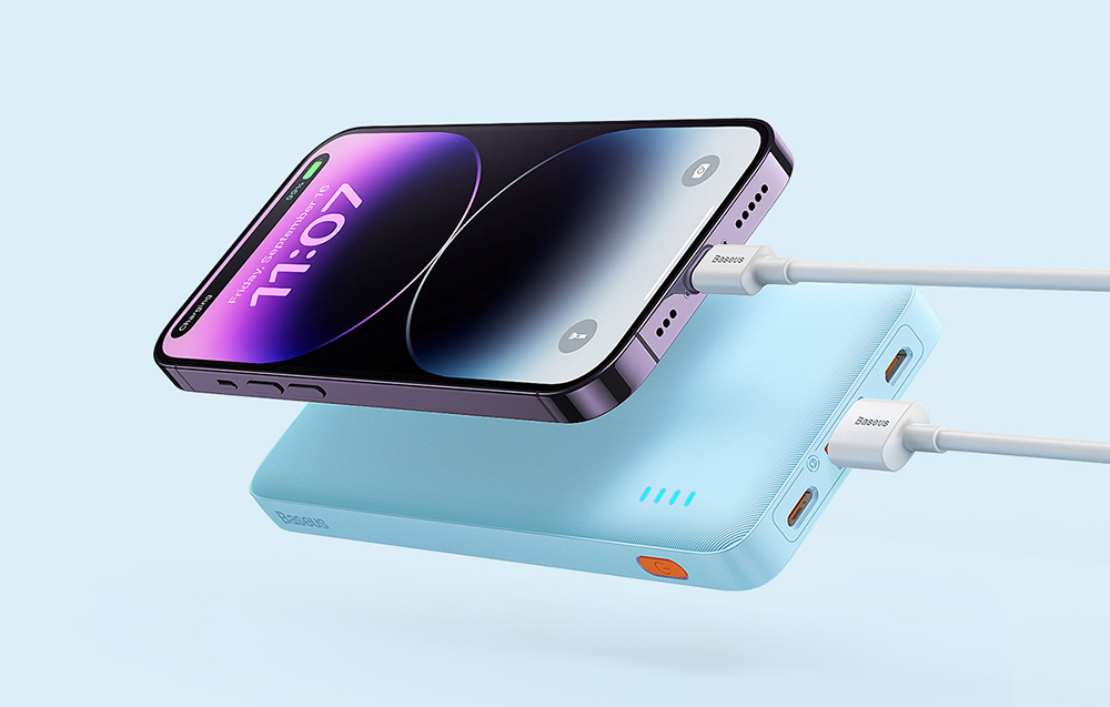 Baterie externa portabila Baseus Airpow 10000 mAh, 20W, USB/USB-C, Cablu USB-C inclus, Albastru 1 Lerato.ro