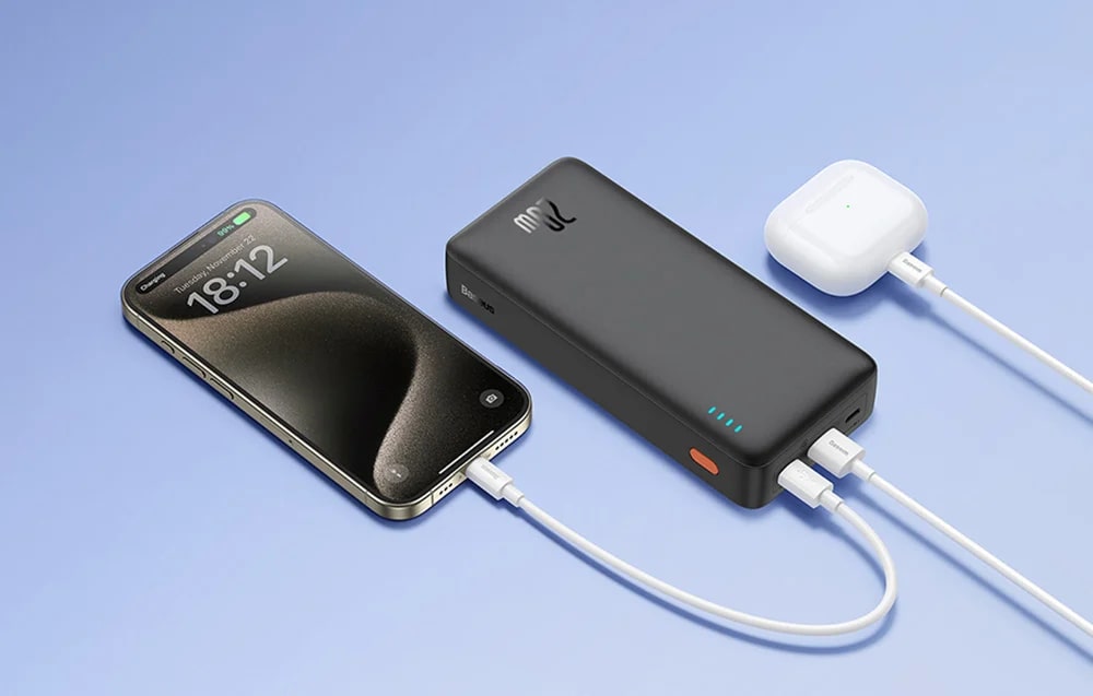 Baterie externa portabila Baseus Airpow 20000 mAh, 20W, USB/USB-C, Cablu USB-C inclus, Negru 1 Lerato.ro