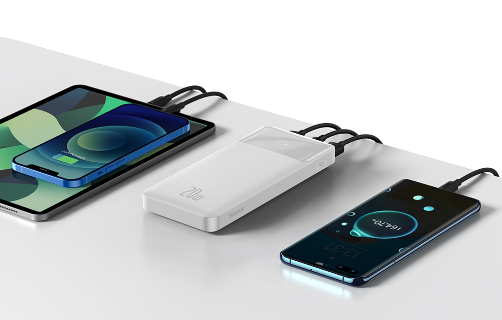 Baterie externa portabila Baseus Bipow 10000 mAh, 2xUSB, 1xUSB-C, Digital Display, 20W, Cablu MicroUSB 25cm inclus, Alb 1 Lerato.ro