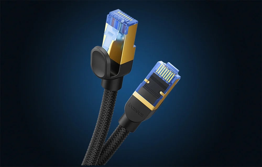 Cablu retea Baseus Braided, Cat. 7, Mufat 2xRJ45, Lungime 50 cm, 10Gbps, Negru 1 Lerato.ro