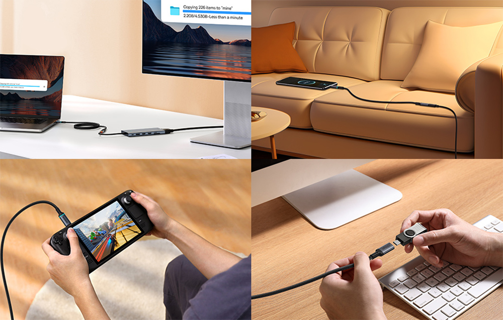 Cablu extender pentru transfer de date Baseus High Definition, USB-C tata la USB-C mama, 4K, 60Hz, 100W, 10Gbps, 1m, Negru 1 Lerato.ro