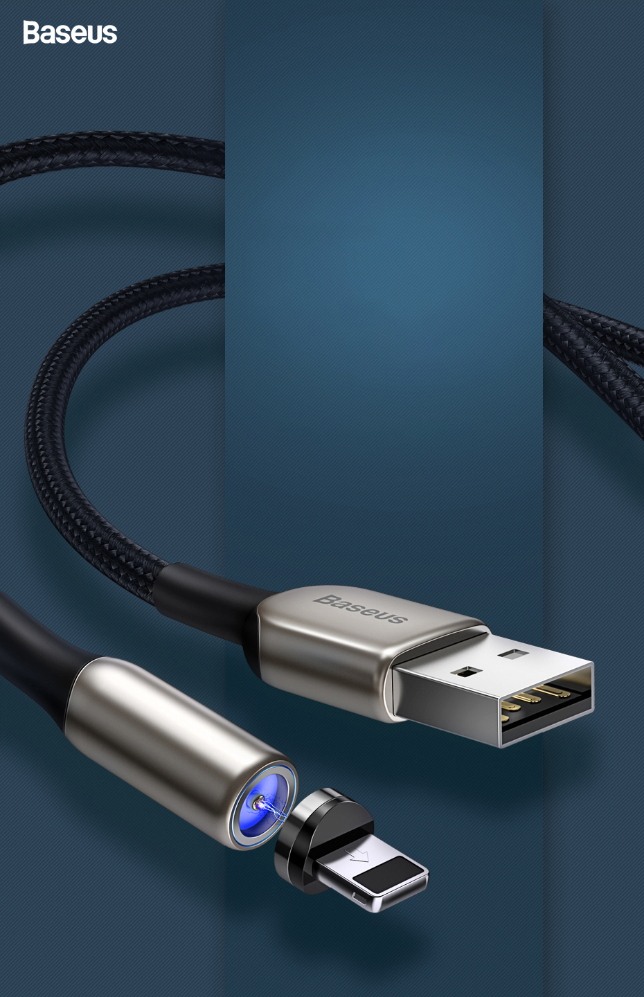 Cablu pentru incarcare si transfer de date Baseus Magnetic Zinc, USB Type-C/Micro-USB/Lightning, 2A, 1m, Negru 1 Lerato.ro