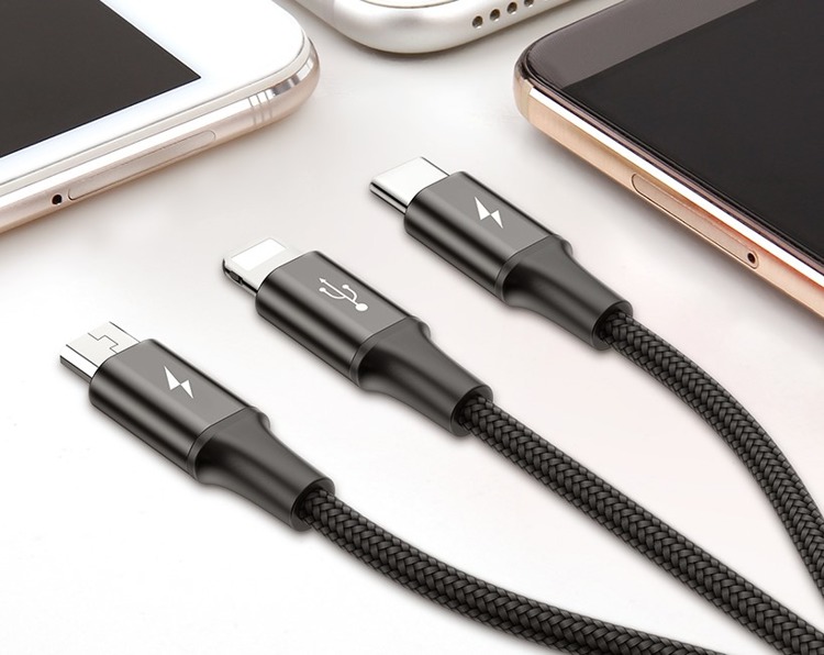 Cablu pentru incarcare si transfer de date Baseus Rapid 3 in 1, USB Type-C/Lightning/Micro-USB, 3A, 1.2m, Negru 1 Lerato.ro