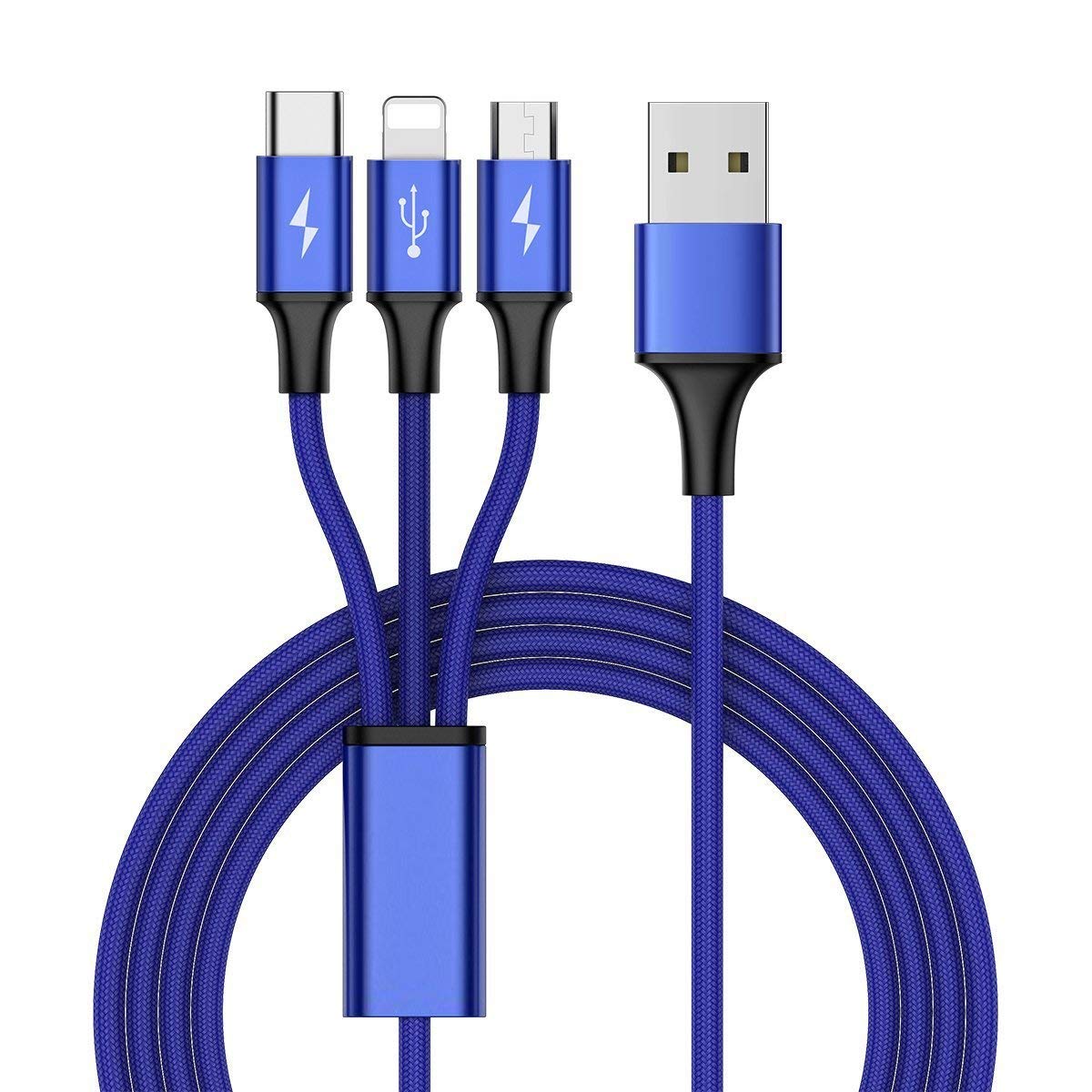 Cablu pentru incarcare si transfer de date Baseus Rapid 3 in 1, USB Type-C/Lightning/Micro-USB, 3A, 1.2m, Albastru 1 Lerato.ro