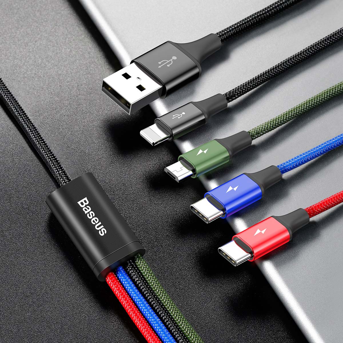 Cablu pentru incarcare si transfer de date Baseus Rapid 4 in 1, 2x USB Type-C/Lightning/Micro-USB, 3.5A, 1.2m, Negru 1 Lerato.ro