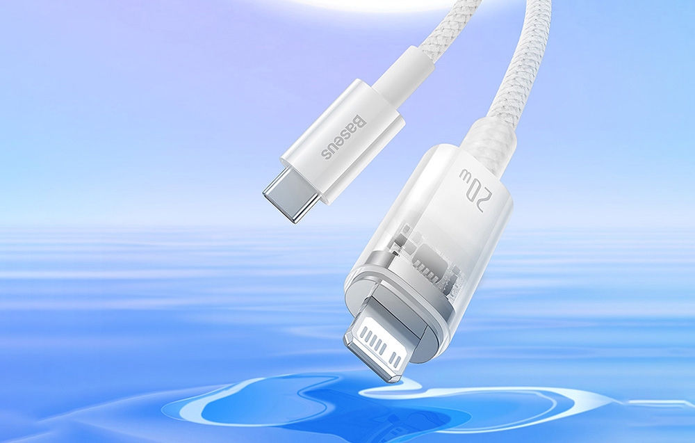 Cablu pentru incarcare si transfer de date Baseus Explorer, USB Type-C/Lightning, 20W, 2.4A, 1m, Alb 1 Lerato.ro