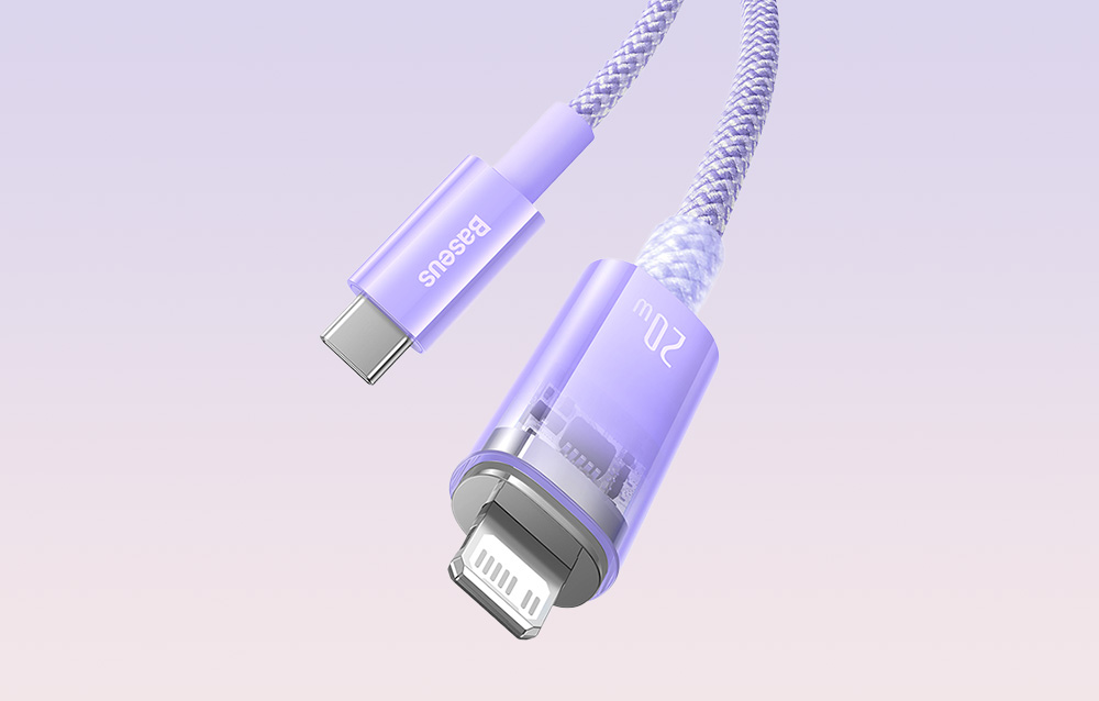 Cablu pentru incarcare si transfer de date Baseus Explorer, USB Type-C/Lightning, 20W, 2.4A, 2m, Mov 1 Lerato.ro