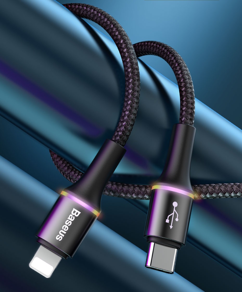 Cablu pentru incarcare si transfer de date Baseus Halo, USB Type-C/Lightning, LED, 18W, 1m, Negru 1 Lerato.ro