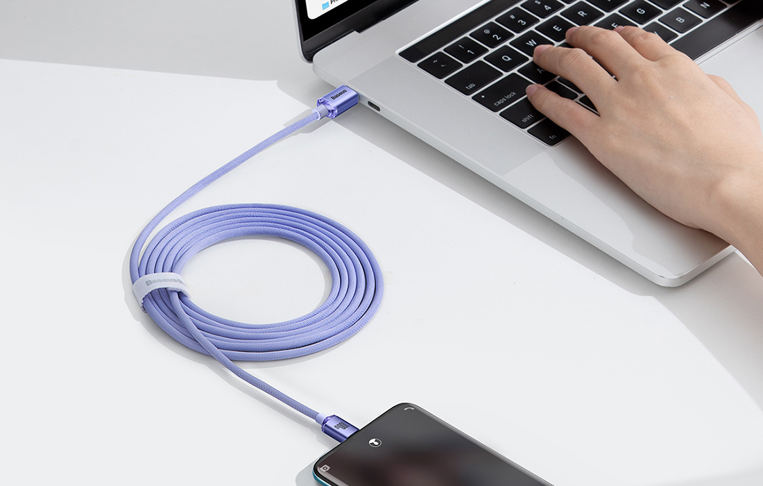 Cablu pentru incarcare si transfer de date Baseus Crystal Shine, 2x USB Type-C, PD 100W, 3A, 2m, Mov 1 Lerato.ro