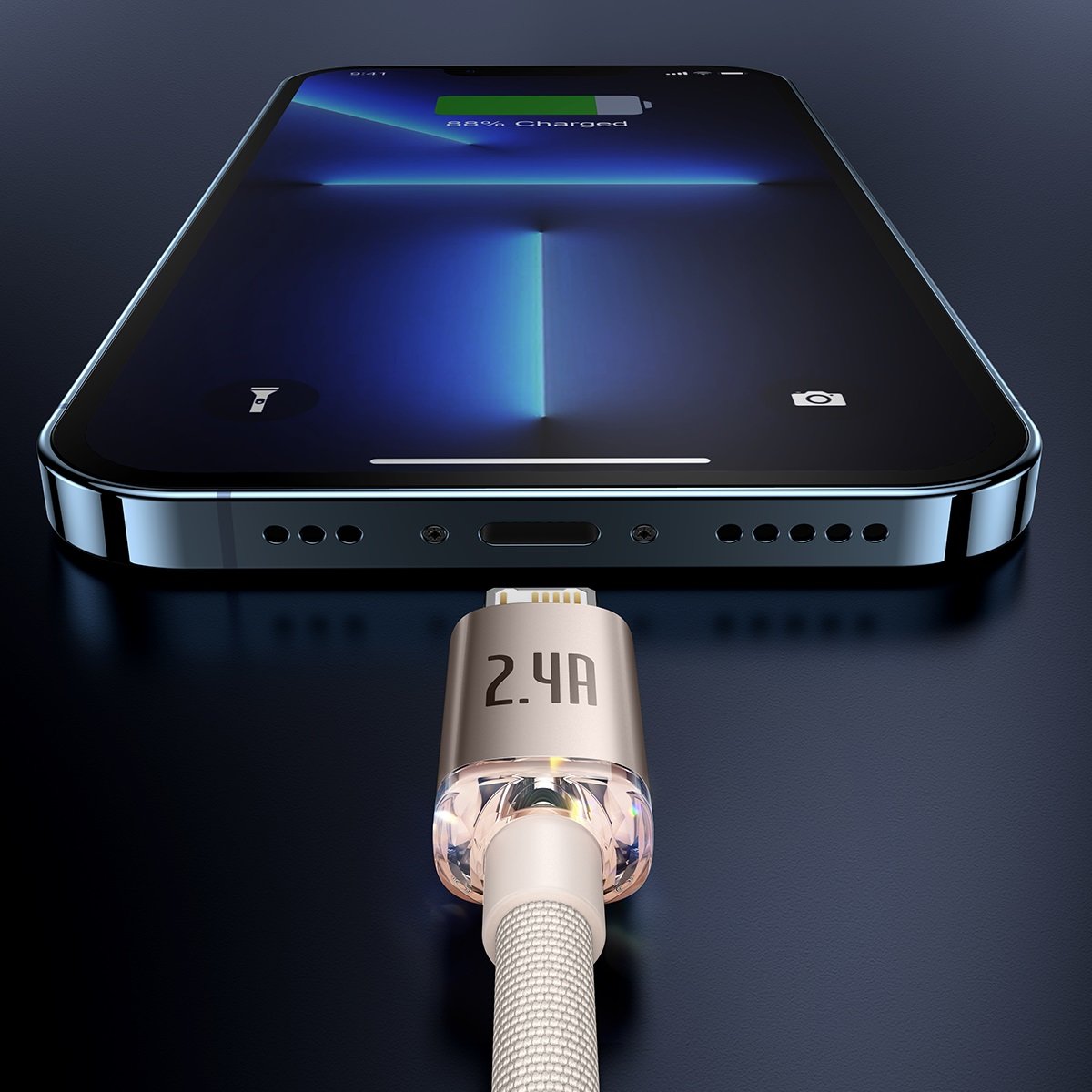 Cablu pentru incarcare si transfer de date Baseus Crystal Shine, USB/Lightning, 2.4A, 1.2m, Roz 1 Lerato.ro