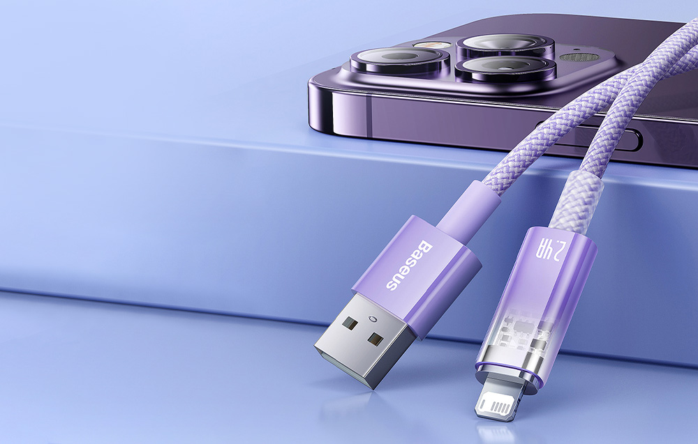 Cablu pentru incarcare si transfer de date Baseus Explorer, USB/Lightning, 2.4A, 1m, Mov 1 Lerato.ro