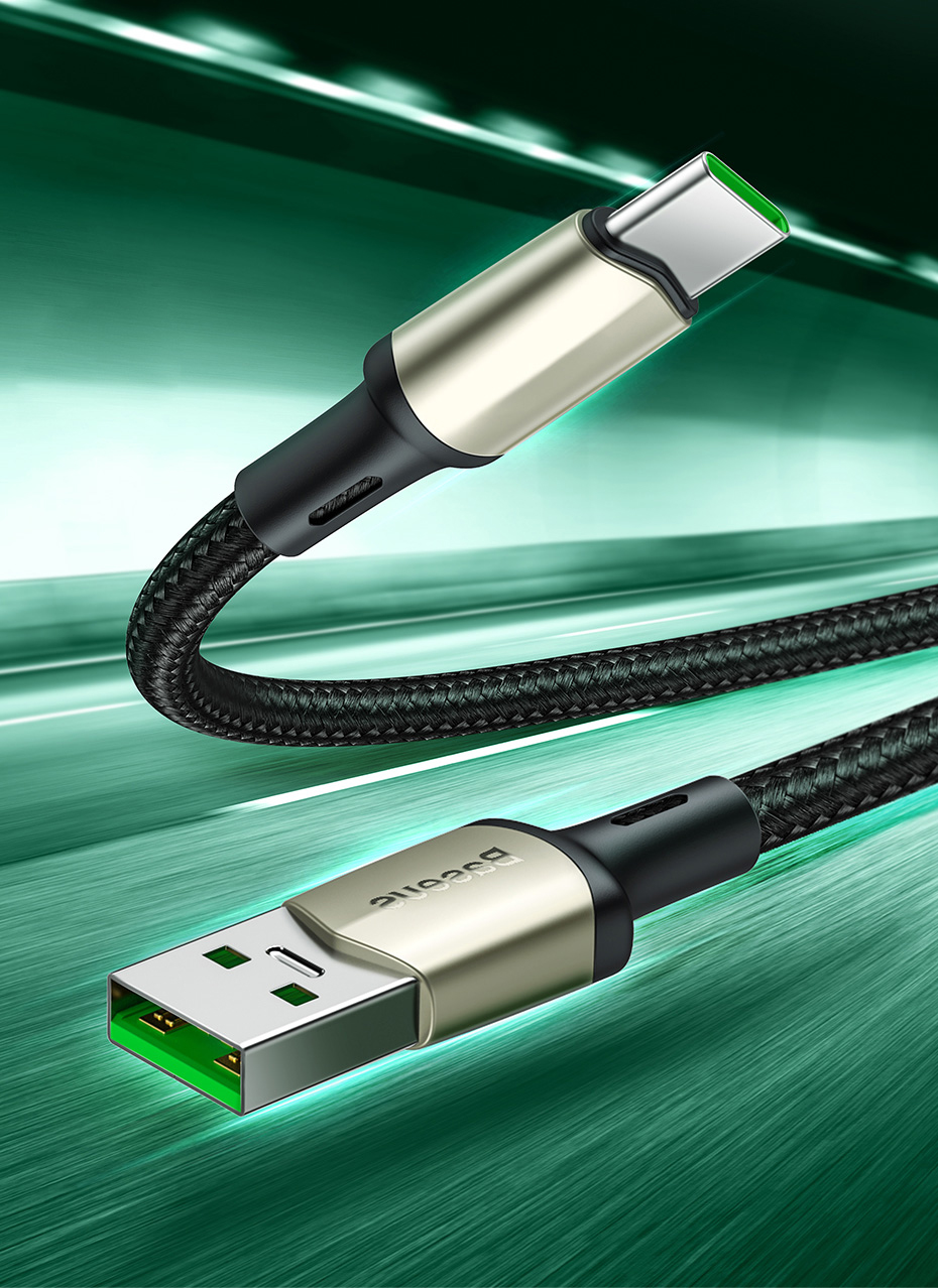 Cablu pentru incarcare si transfer de date Baseus Cafule, USB/USB Type-C, VOOC, Quick Charge 5A, 2m, Verde 1 Lerato.ro