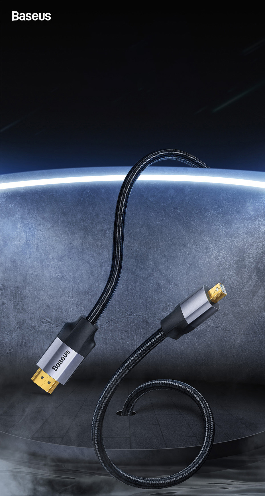 Cablu video Baseus Mini DisplayPort tata - HDMI tata, 4K, 60Hz, 1m, Gri inchis 1 Lerato.ro