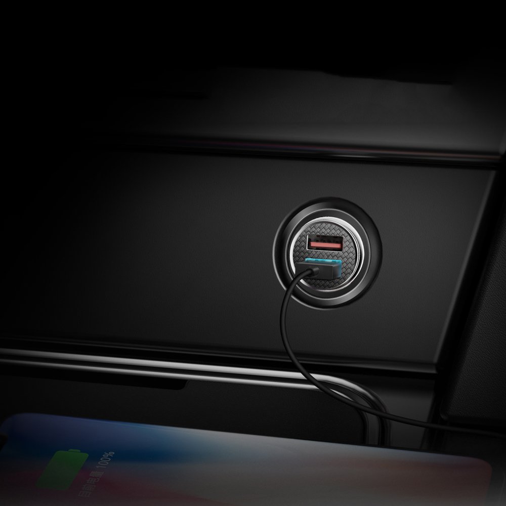 Incarcator auto Baseus Circular, Dual USB, Putere 30W, Quick Charge 3.0, Black 1 Lerato.ro