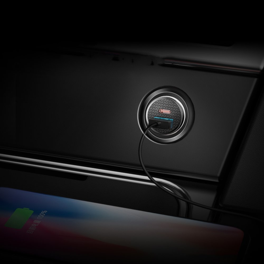 Incarcator auto Baseus Circular, USB/USB-C, Putere 30W, Quick Charge 4.0, Black 1 Lerato.ro
