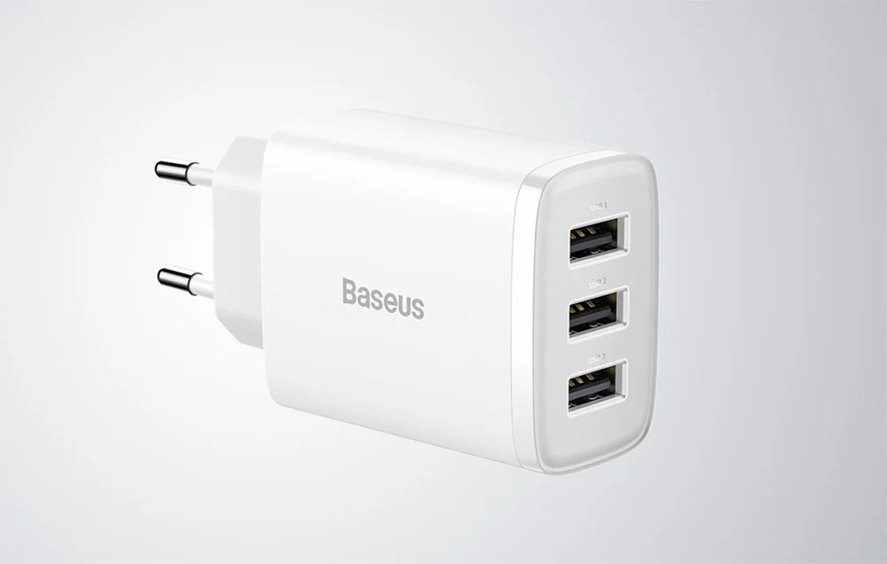 Incarcator retea Baseus Compact, 3x USB, Quick Charge, 17W, Alb 1 Lerato.ro