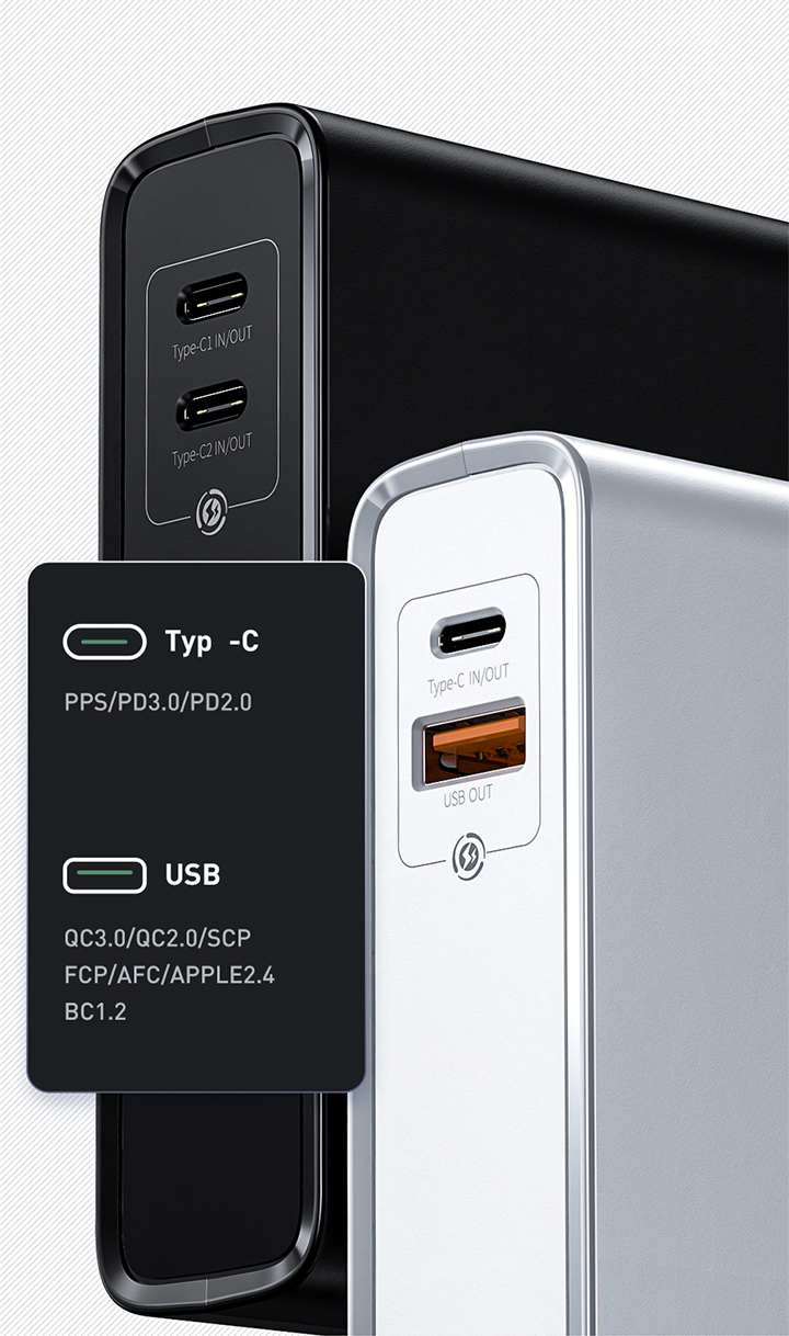 Incarcator retea cu functie de baterie externa Baseus GaN, 2x USB-C, 10000 mAh, Quick Charge 3.0, 45W, Cablu USB-C inclus, Alb 1 Lerato.ro