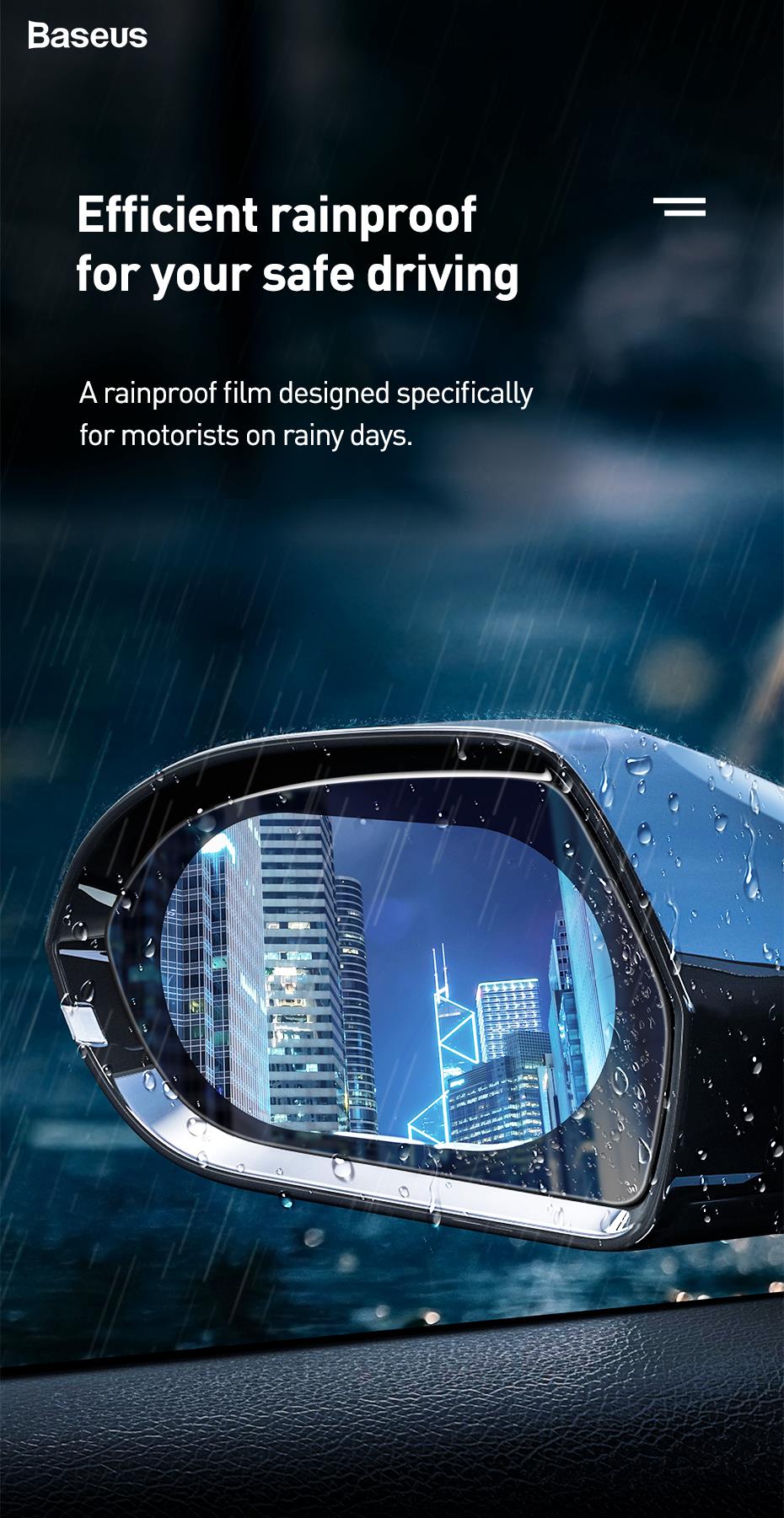 Folie protectie oglinda auto pentru ploaie Baseus, RAINPROOF FILM, Montare usoara, Transparent 1 Lerato.ro