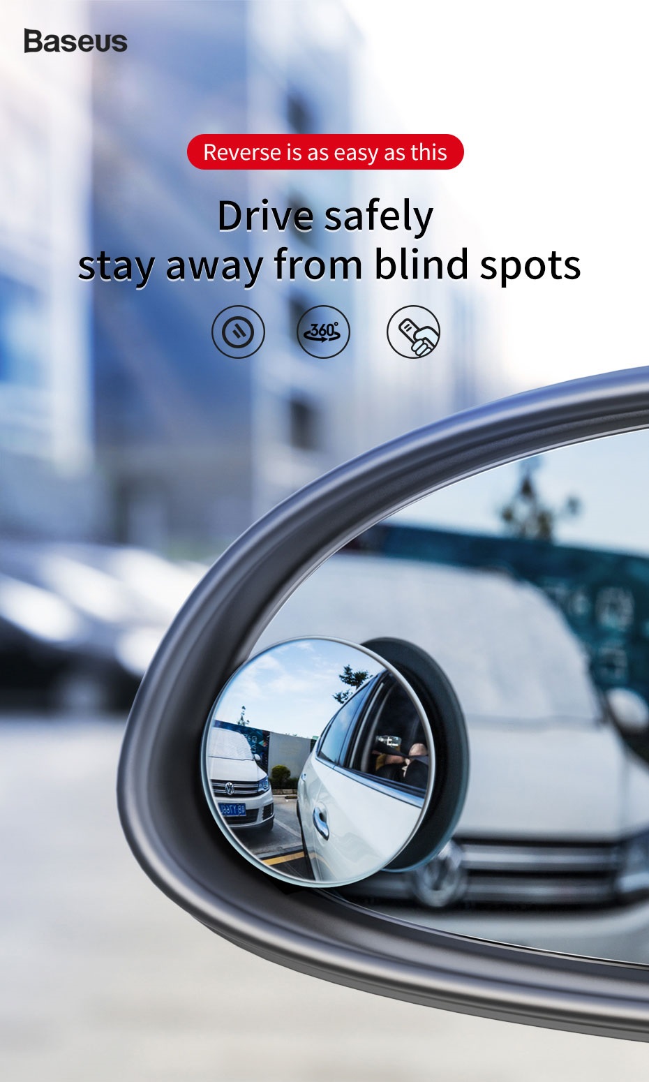 Oglinda auto auxiliara Baseus, Full Vision Blind Spot, Montare usoara, Rotatie 360, Negru 1 Lerato.ro