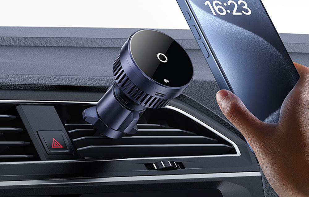 Suport auto Baseus MagPro Qi2, Air Vent Mount, Incarcare Wireless 15W, Cablu inclus, Negru 1 Lerato.ro