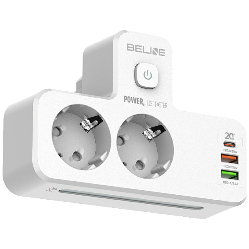 Prelungitor pentru interior Beline, 2 prize, 2xUSB-A, 1xUSB-C, 2500W, 10A, Alb 1 Lerato.ro