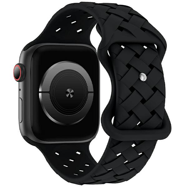 Curea Beline Silicone Woven compatibila cu Apple Watch 38/40/41mm, Negru 1 Lerato.ro
